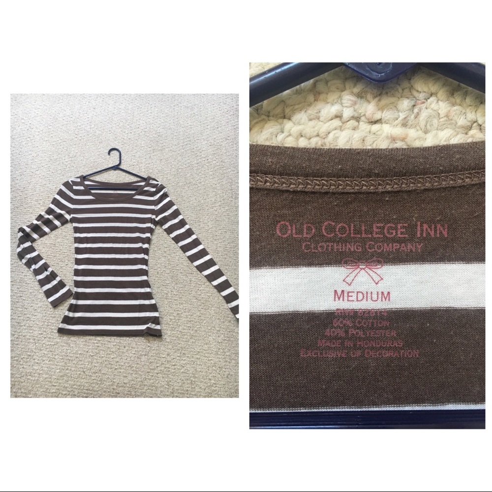 Brown and white striped long sleeved shirt